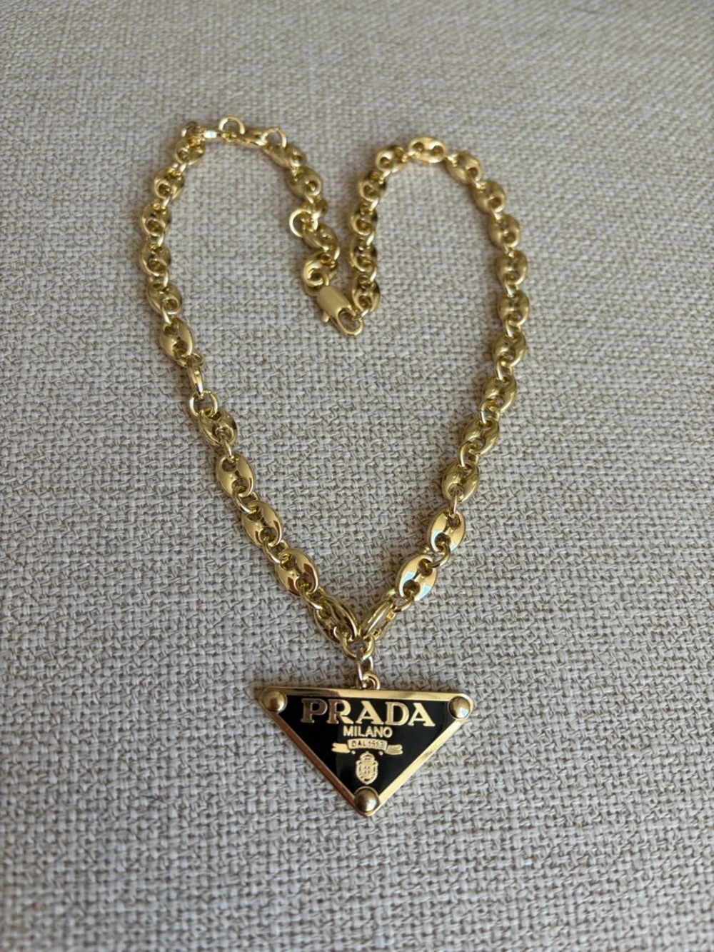 Prada Gold and Black Triangle Logo Necklace - Picture 2 of 10